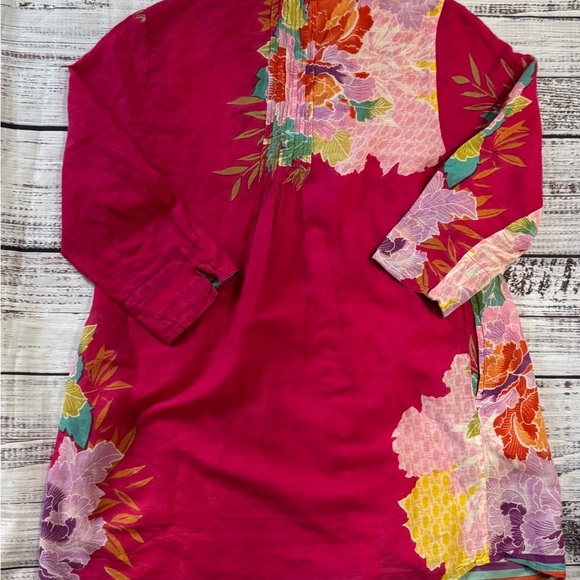 Sundance Birds of Paradise Pink Floral Printed Pintucked Tunic Top - S - Picture 7 of 7